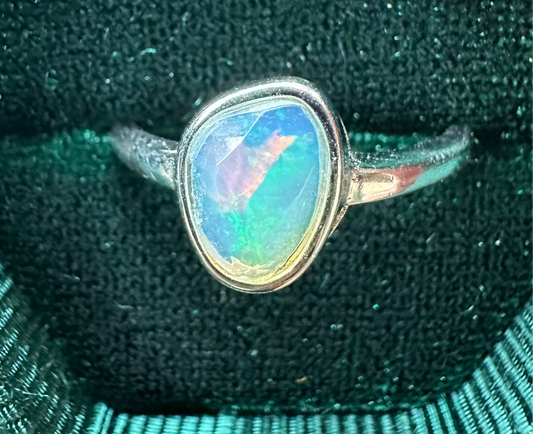 Adjustable Faceted Ethiopian Opal Ring
