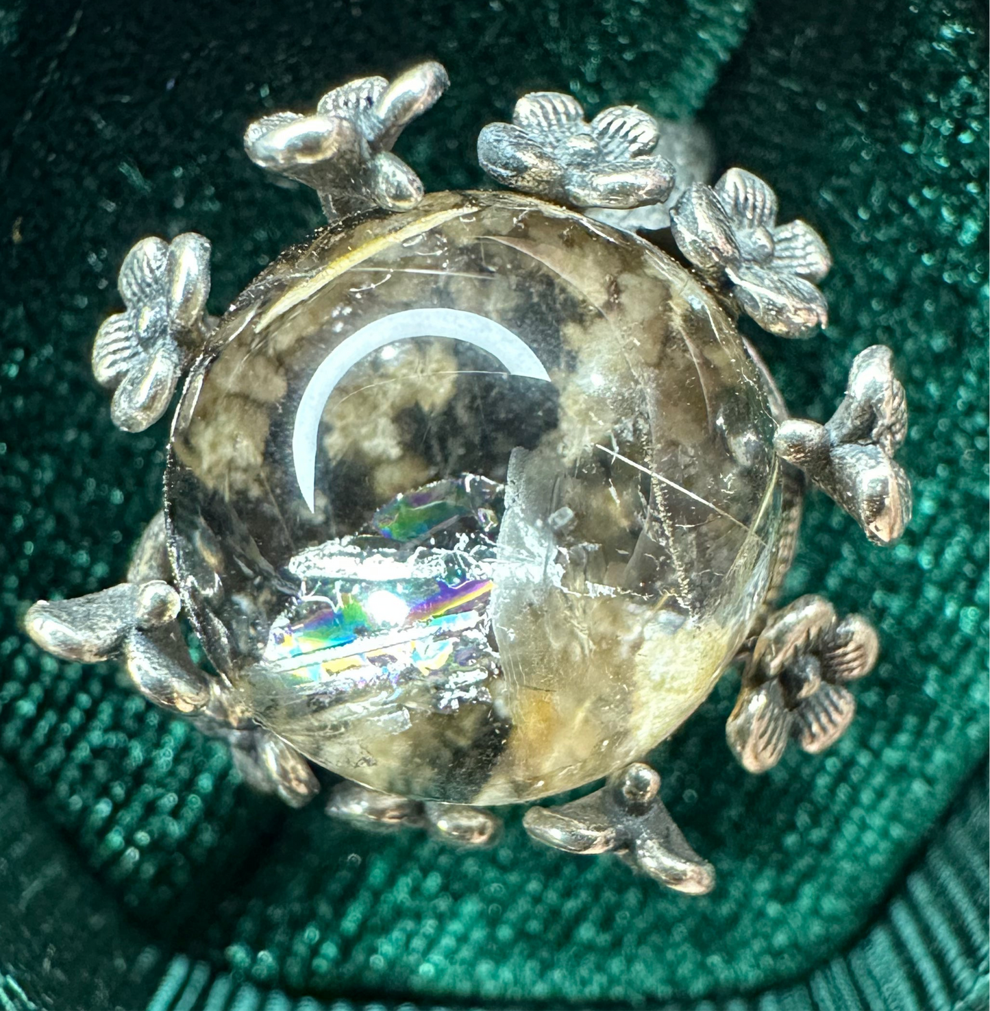 Adjustable Golden Rutile and Garden Quartz Ring