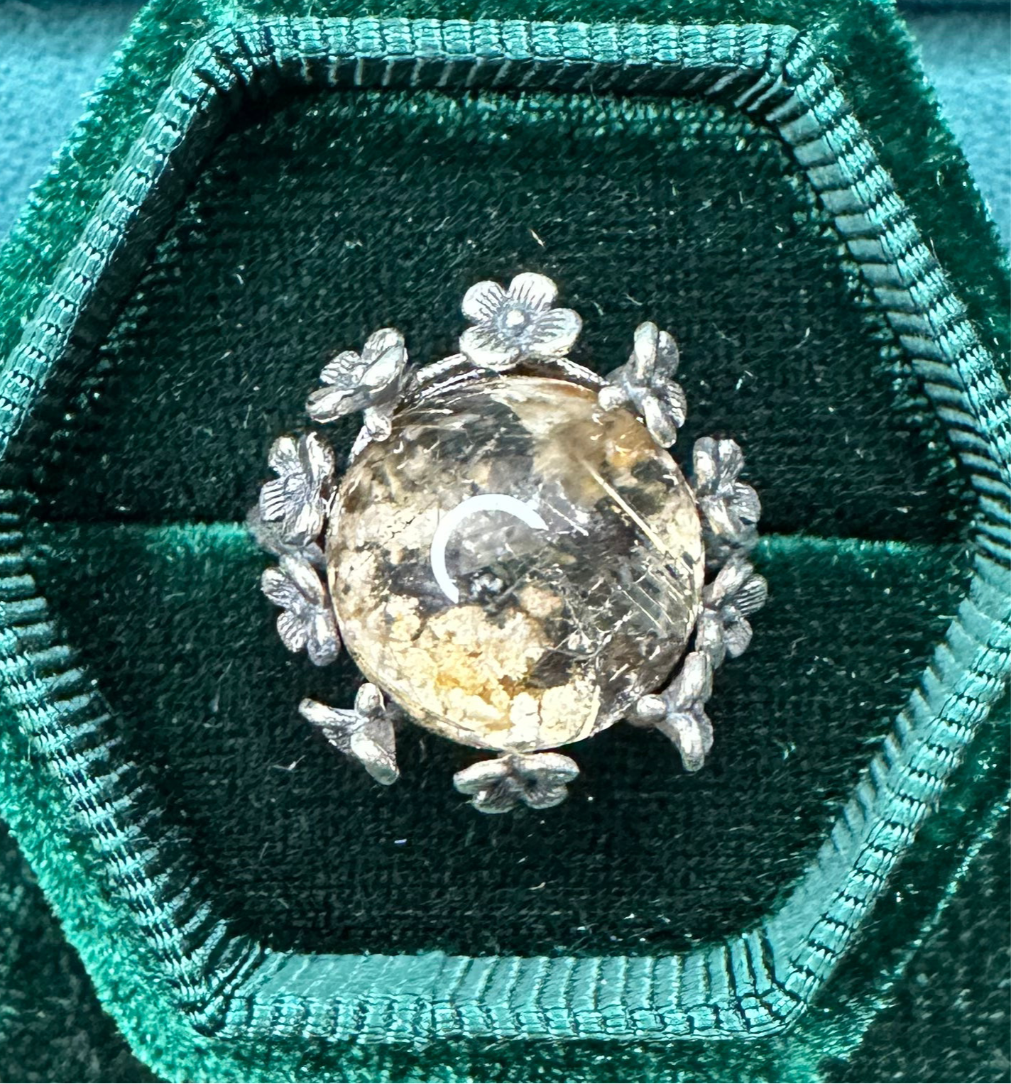 Adjustable Golden Rutile and Garden Quartz Ring