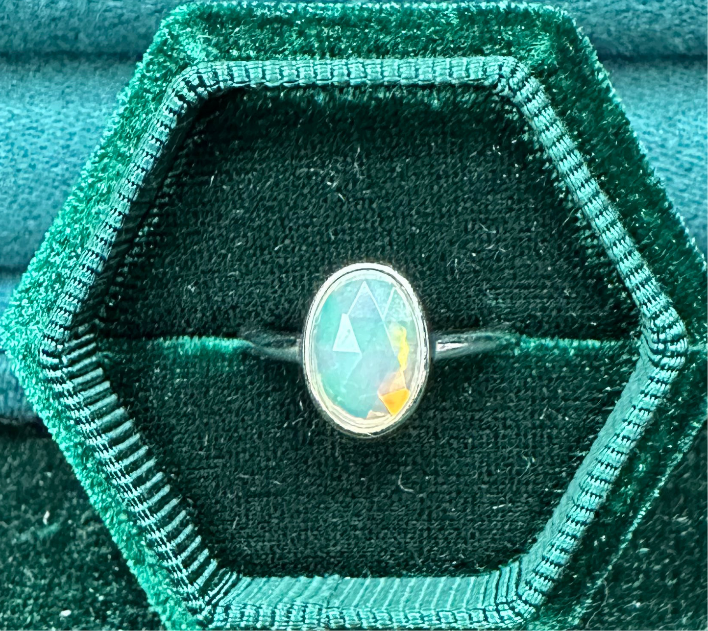 Adjustable Faceted Ethiopian Opal Ring