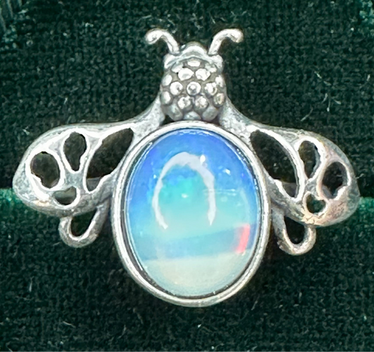 Adjustable Opal Bee Ring