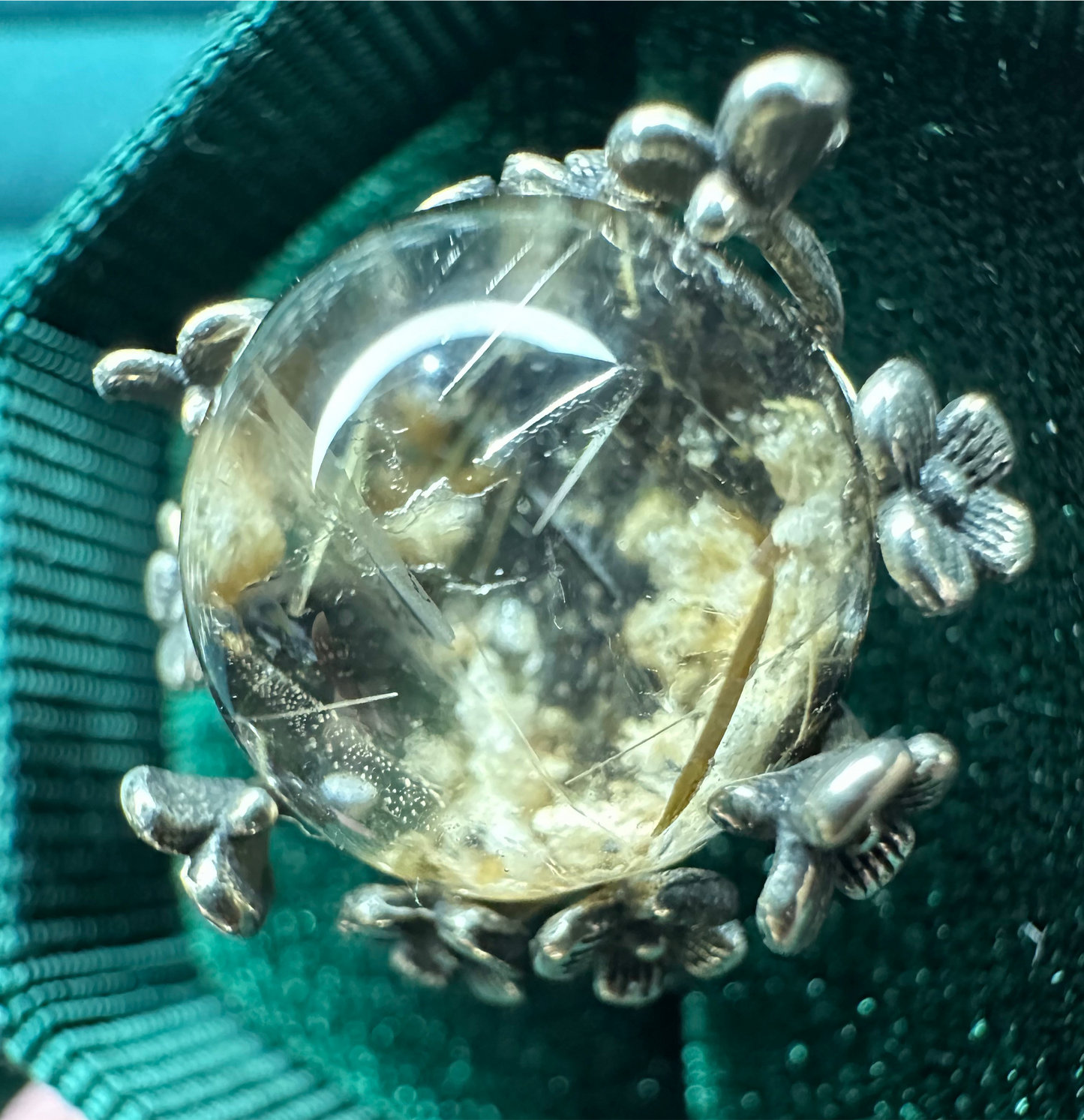 Adjustable Golden Rutile and Garden Quartz Ring